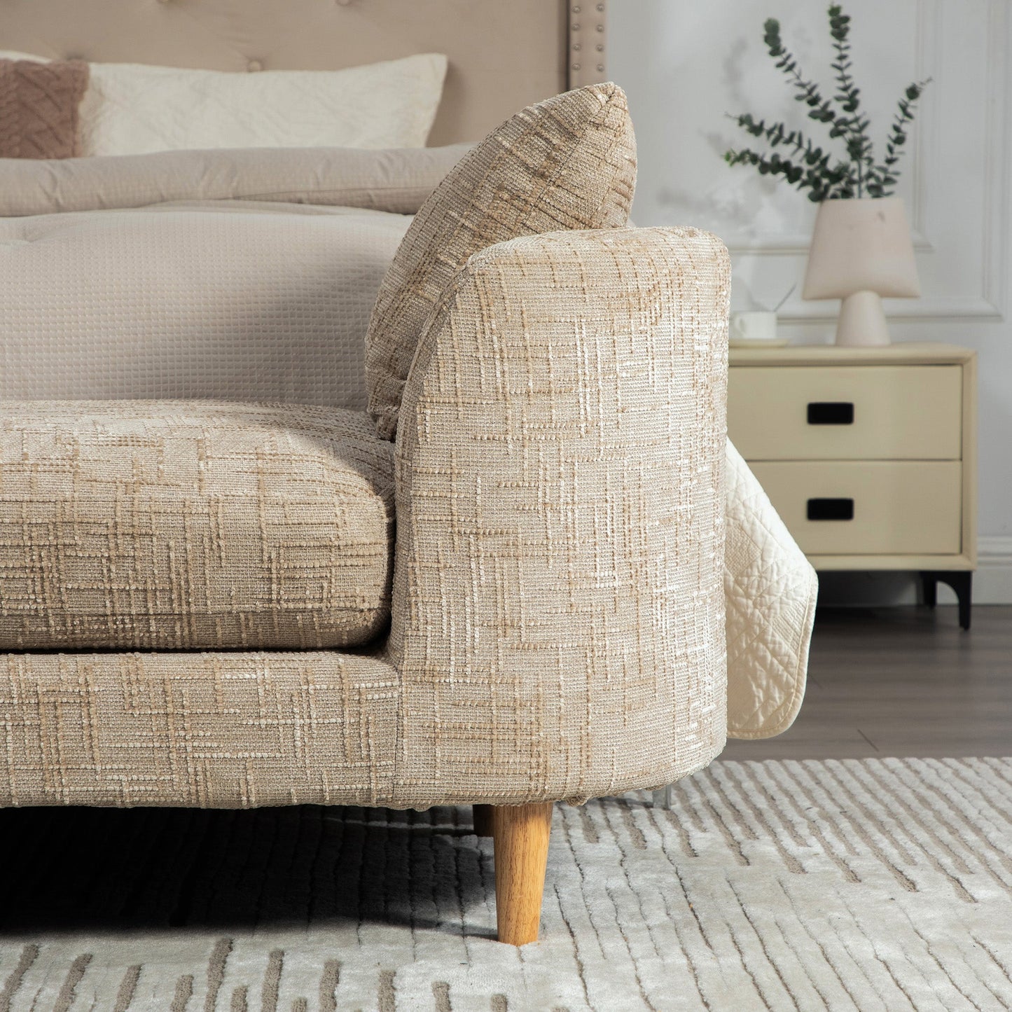 77.17" Wide Modern Upholstered End of Bed Bench with Armrests