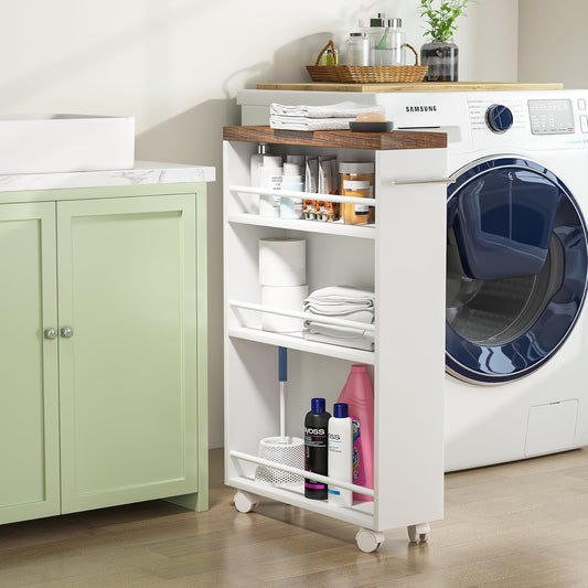 20" Slim Storage Cart – 4-Tier Narrow Rolling Kitchen Utility Cart