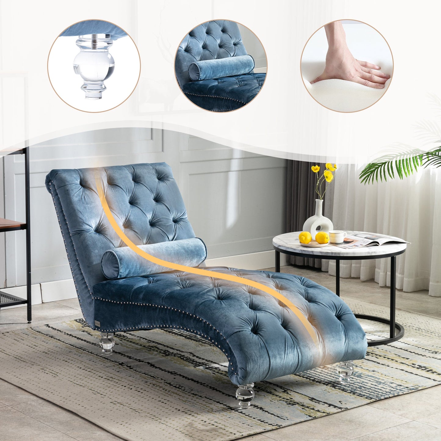 Velvet Chaise Lounge Indoor, Button-Tufted Upholstered Chaise Lounge Chair