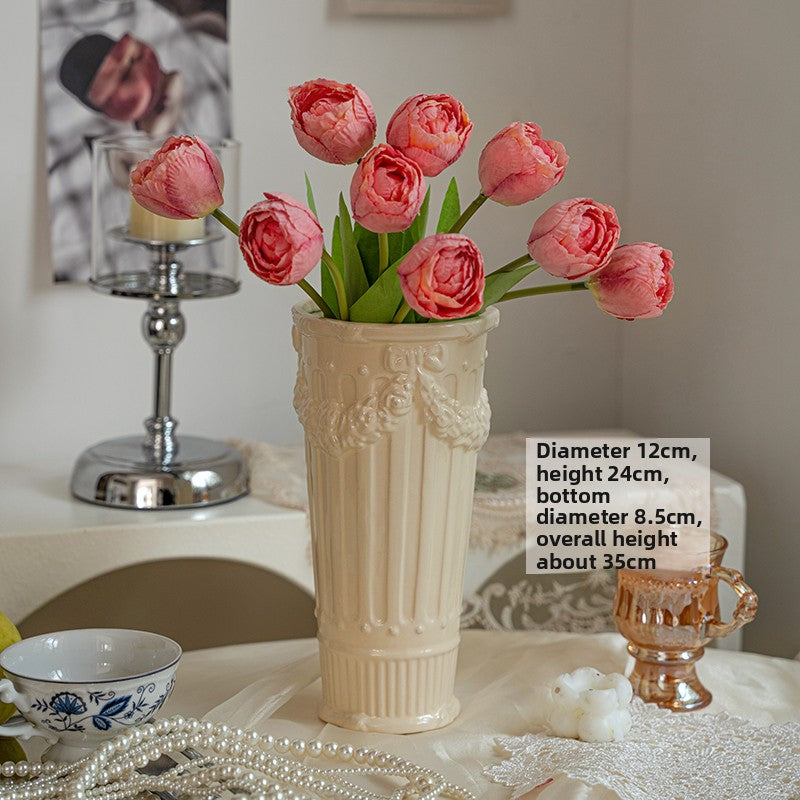 French Embossed Ceramic Flower Vase