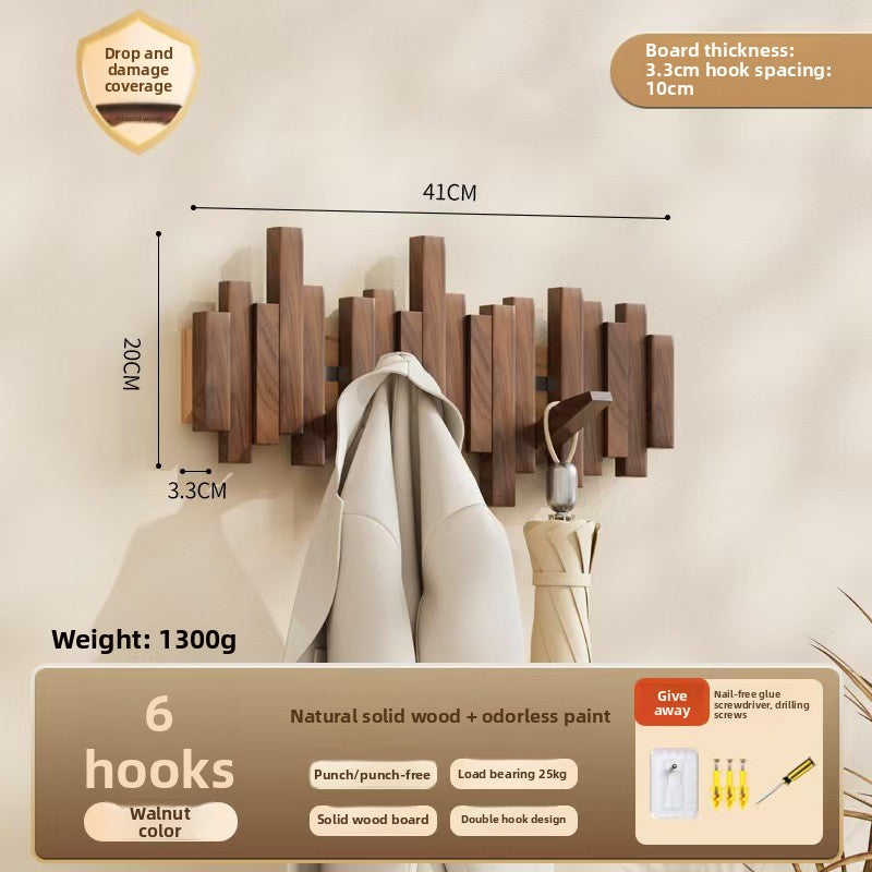 Solid Wood Adhesive Door Hook Rack for Hats and Coats