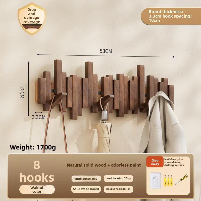Solid Wood Adhesive Door Hook Rack for Hats and Coats