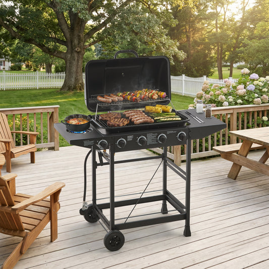 4 Burner BBQ Propane Gas Grill with Side Burner