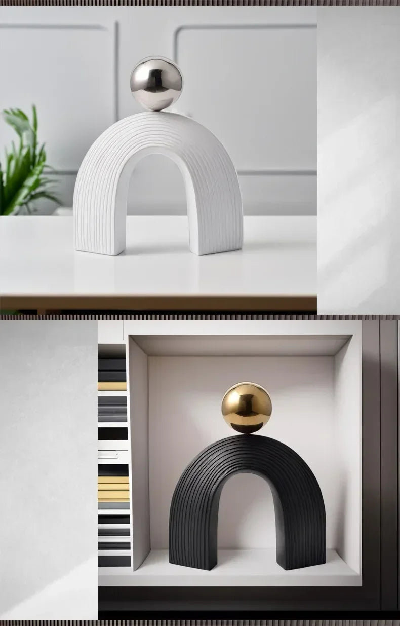 Modern Arch Sculpture with Golden Sphere