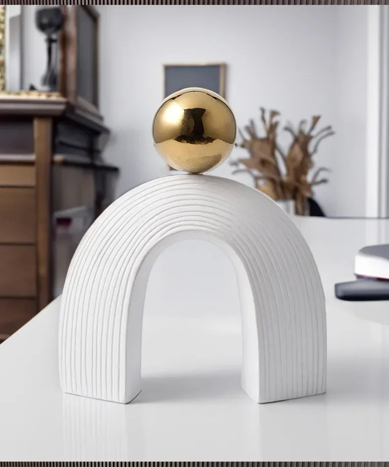 Modern Arch Sculpture with Golden Sphere