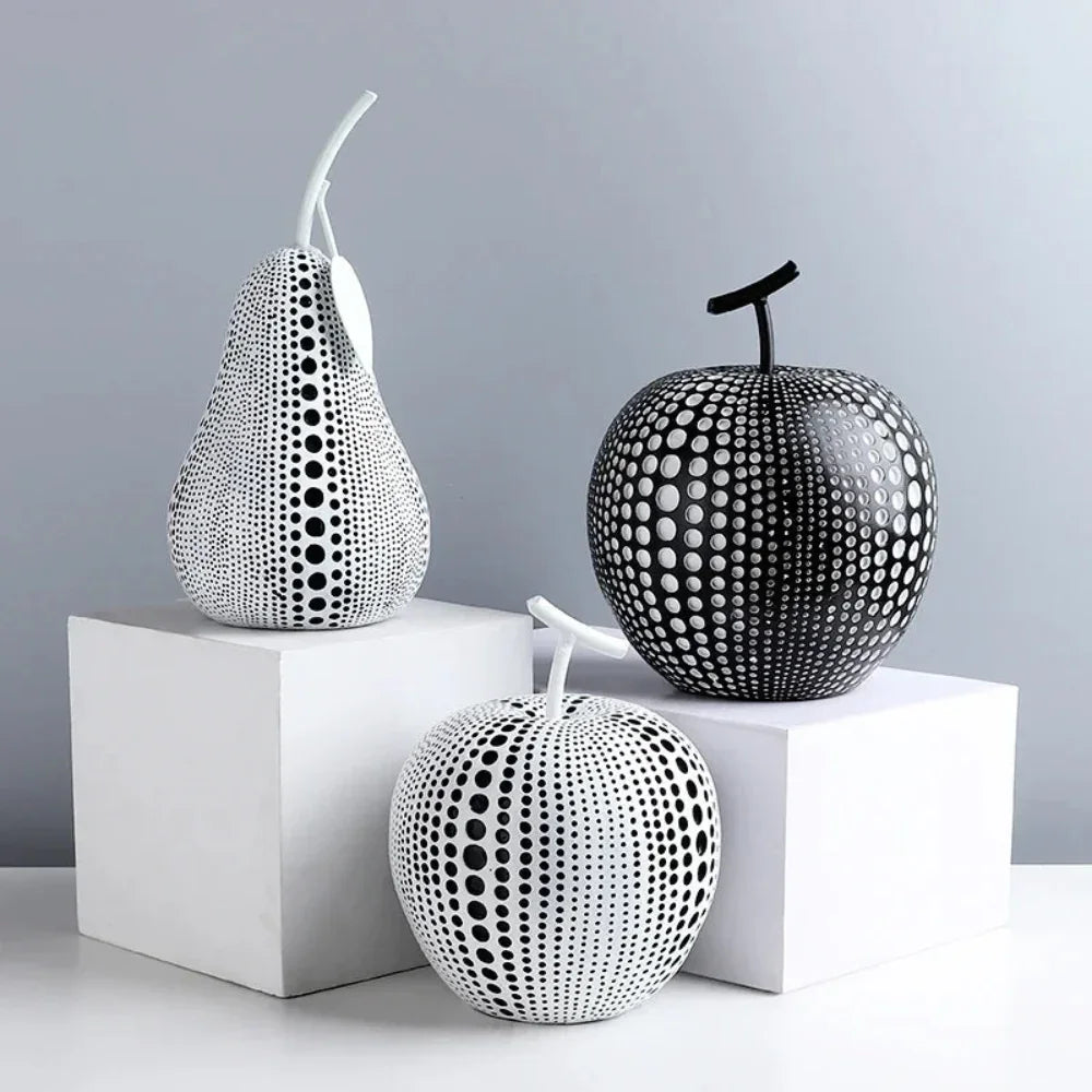Modern Decorative Fruit Sculpture in Black & White