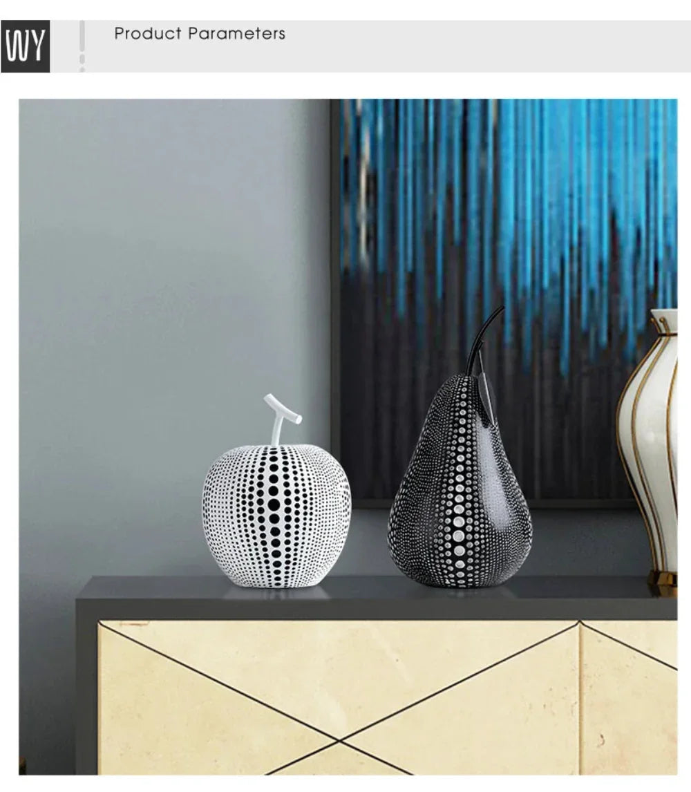Modern Decorative Fruit Sculpture in Black & White