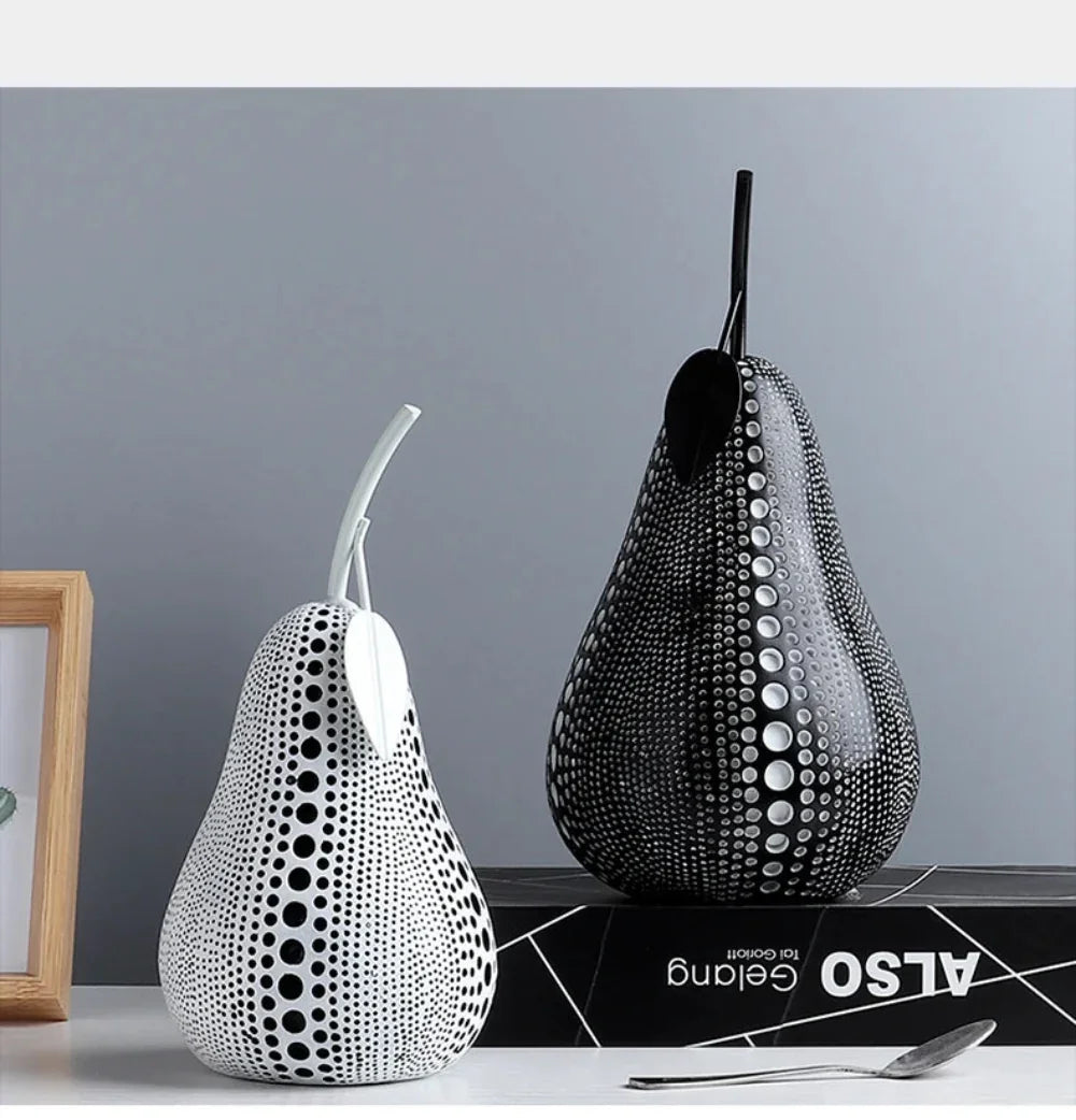 Modern Decorative Fruit Sculpture in Black & White
