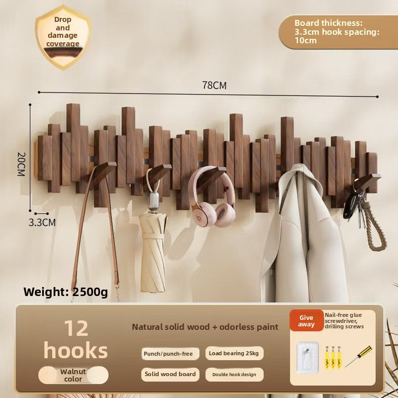 Solid Wood Adhesive Door Hook Rack for Hats and Coats