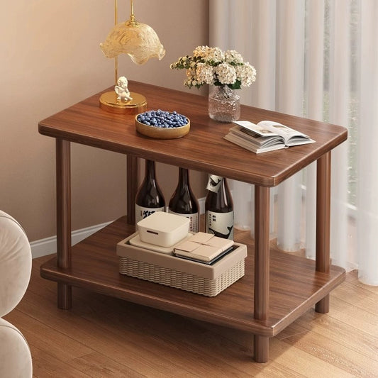 Rectangular Solid Wood Side Table with Storage