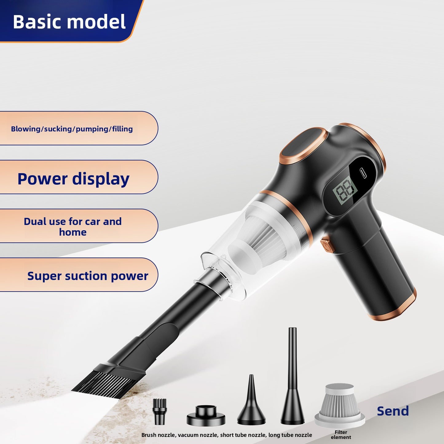 Wireless portable high-suction vacuum cleaner