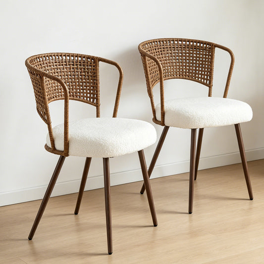 Wicker Dining Chairs - 2-Piece Set - Farmhouse Soft Cushioned