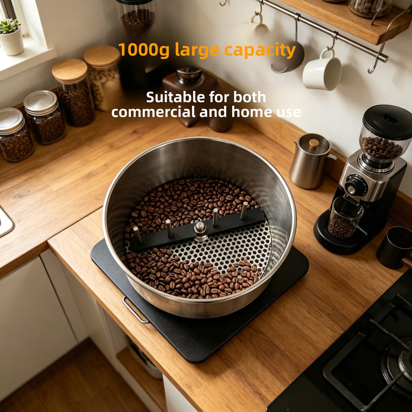 Rotating Coffee Bean Roasting Machine with Cooling Tray