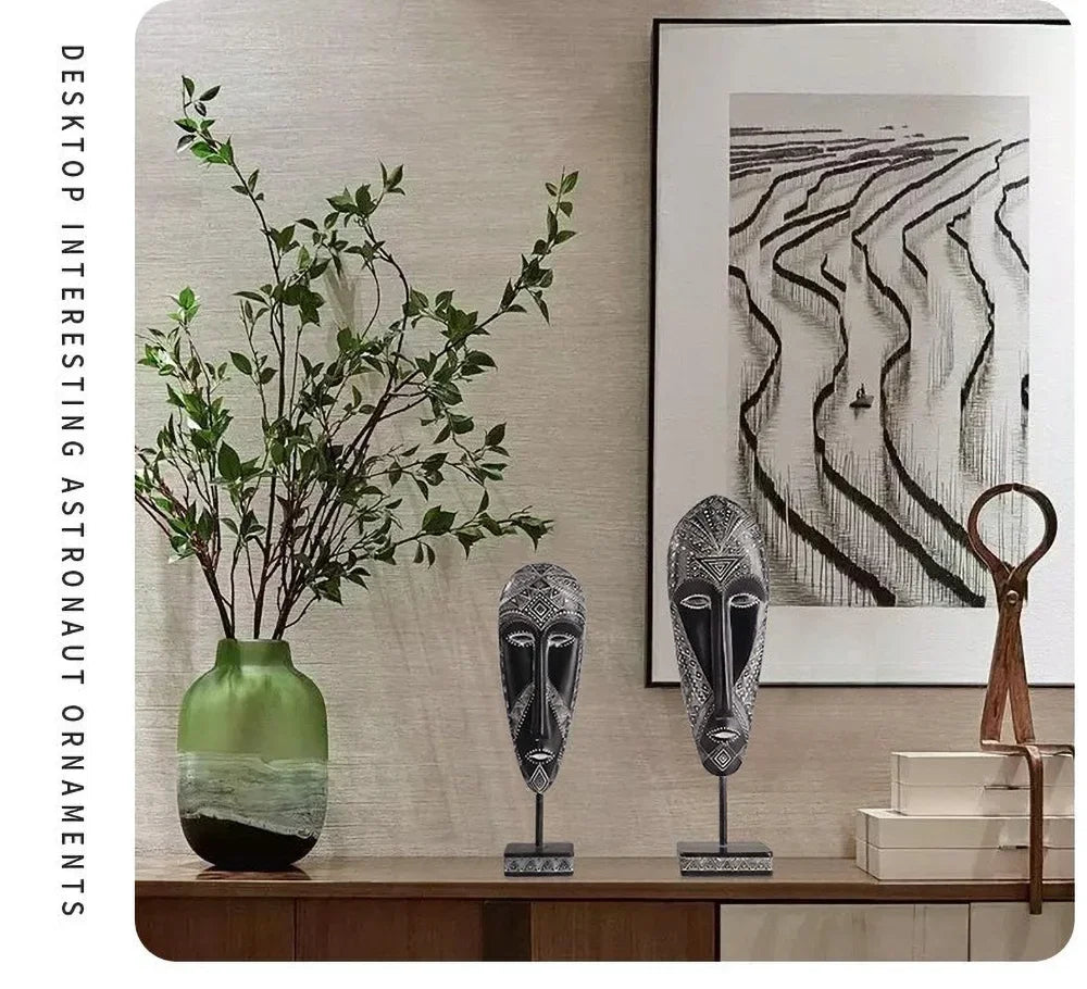 African Tribal Face Mask Decorative Sculpture for Home Decor