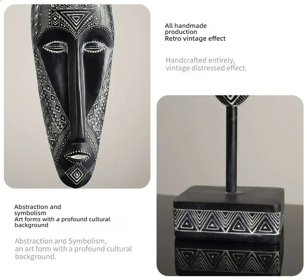 African Tribal Face Mask Decorative Sculpture for Home Decor