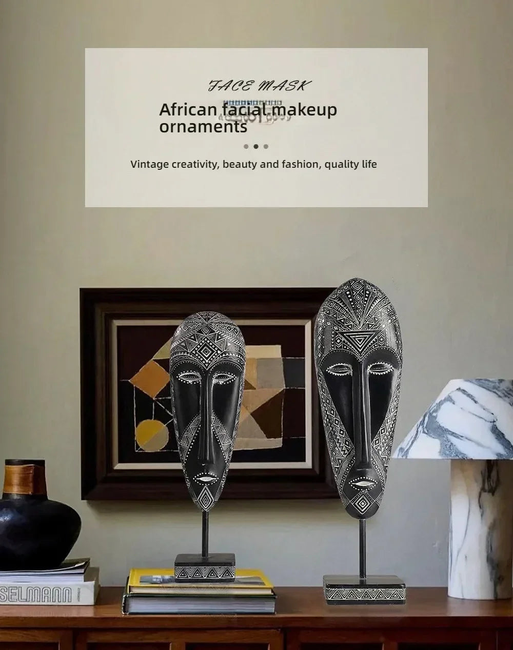 African Tribal Face Mask Decorative Sculpture for Home Decor
