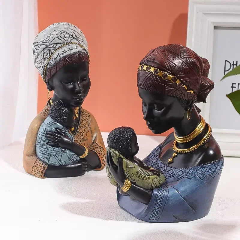 Mother and Child African Tribal Figurine Decorative Sculpture