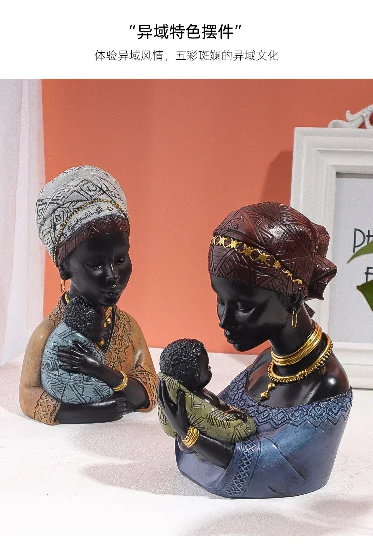 Mother and Child African Tribal Figurine Decorative Sculpture