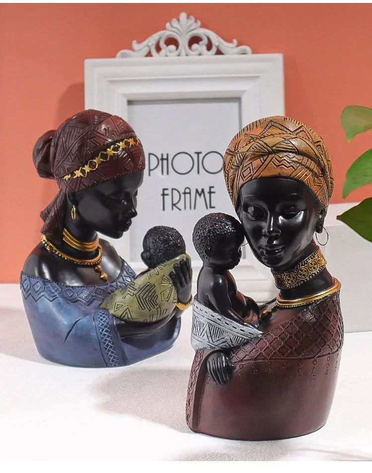 Mother and Child African Tribal Figurine Decorative Sculpture