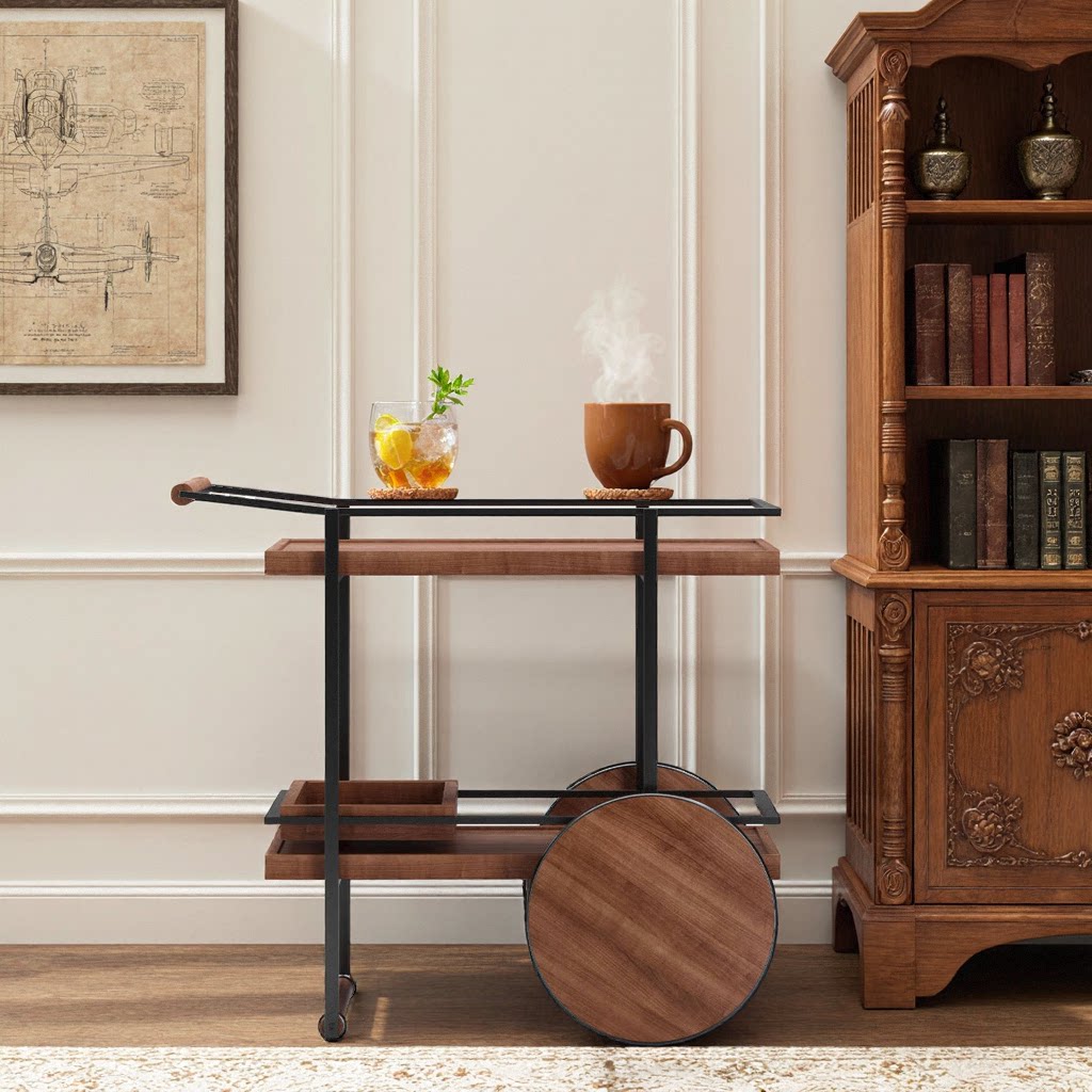 Wooden Mobile Serving Cart with Storage