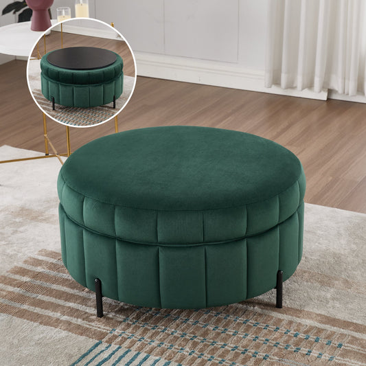 Upholstered Round Ottoman With Reversible Lid