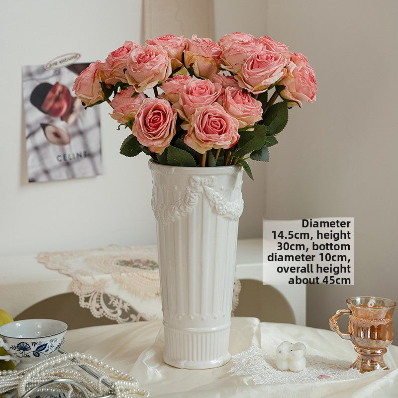 French Embossed Ceramic Flower Vase