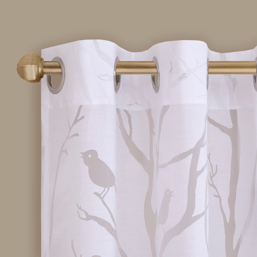 Grommet Top Sheer Bird on Branches Burnout Window Curtain