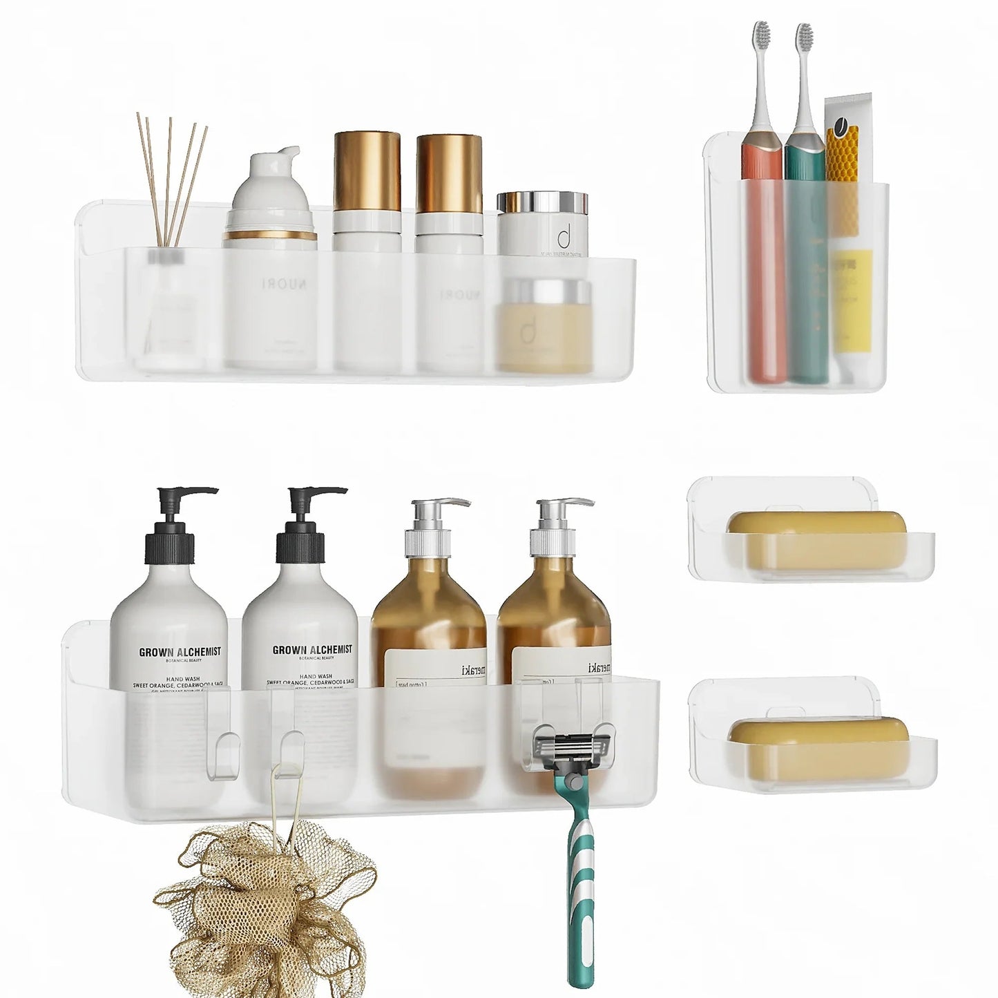 Bathroom Organizer - Wall-Mounted Stainless Steel 5-Piece