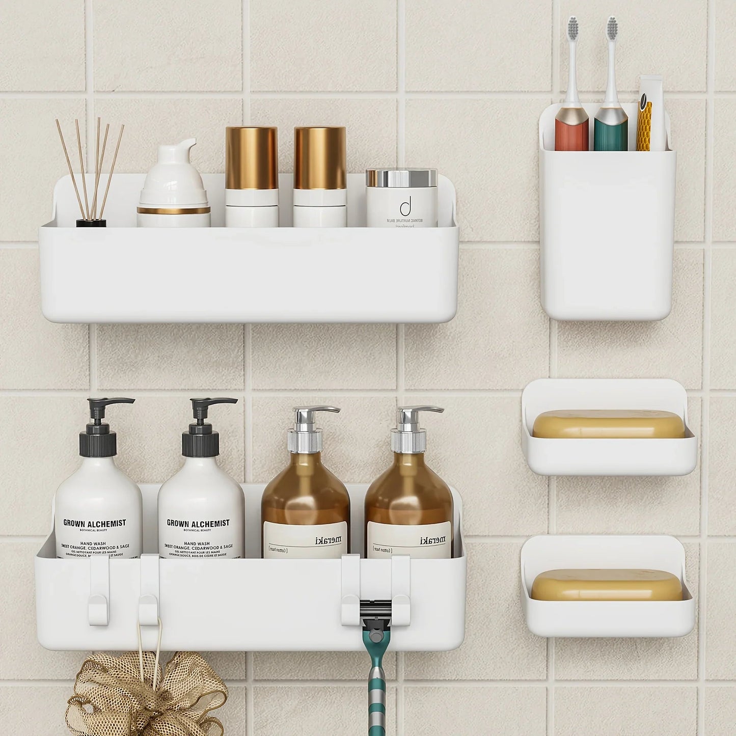 Bathroom Organizer - Wall-Mounted Stainless Steel 5-Piece