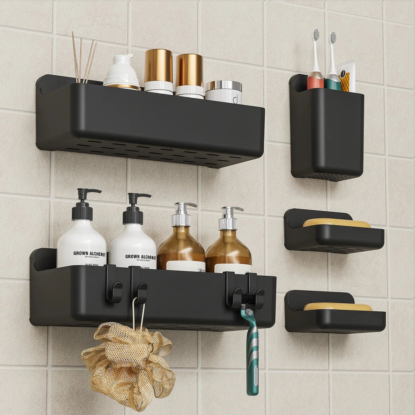 Bathroom Organizer - Wall-Mounted Stainless Steel 5-Piece