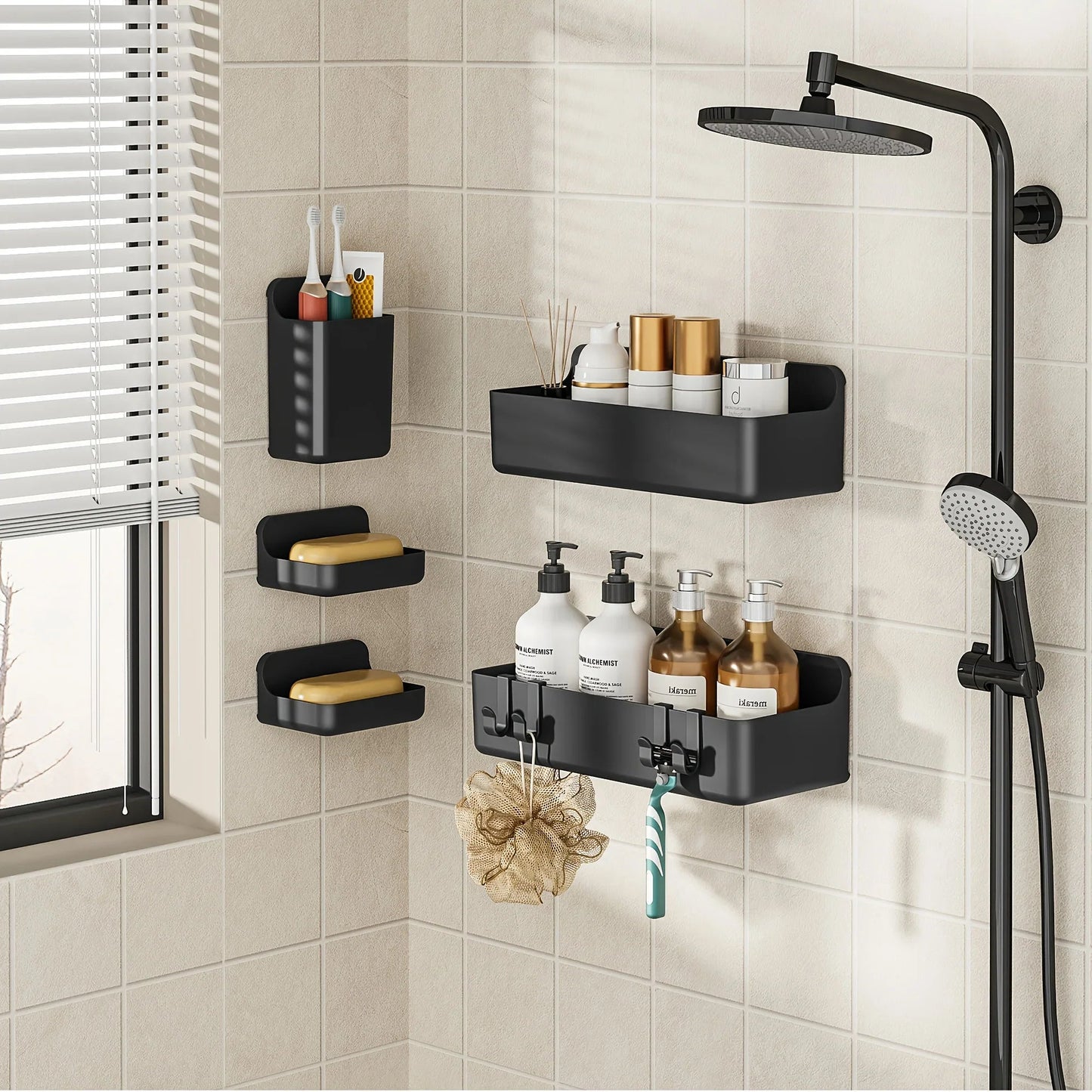 Bathroom Organizer - Wall-Mounted Stainless Steel 5-Piece