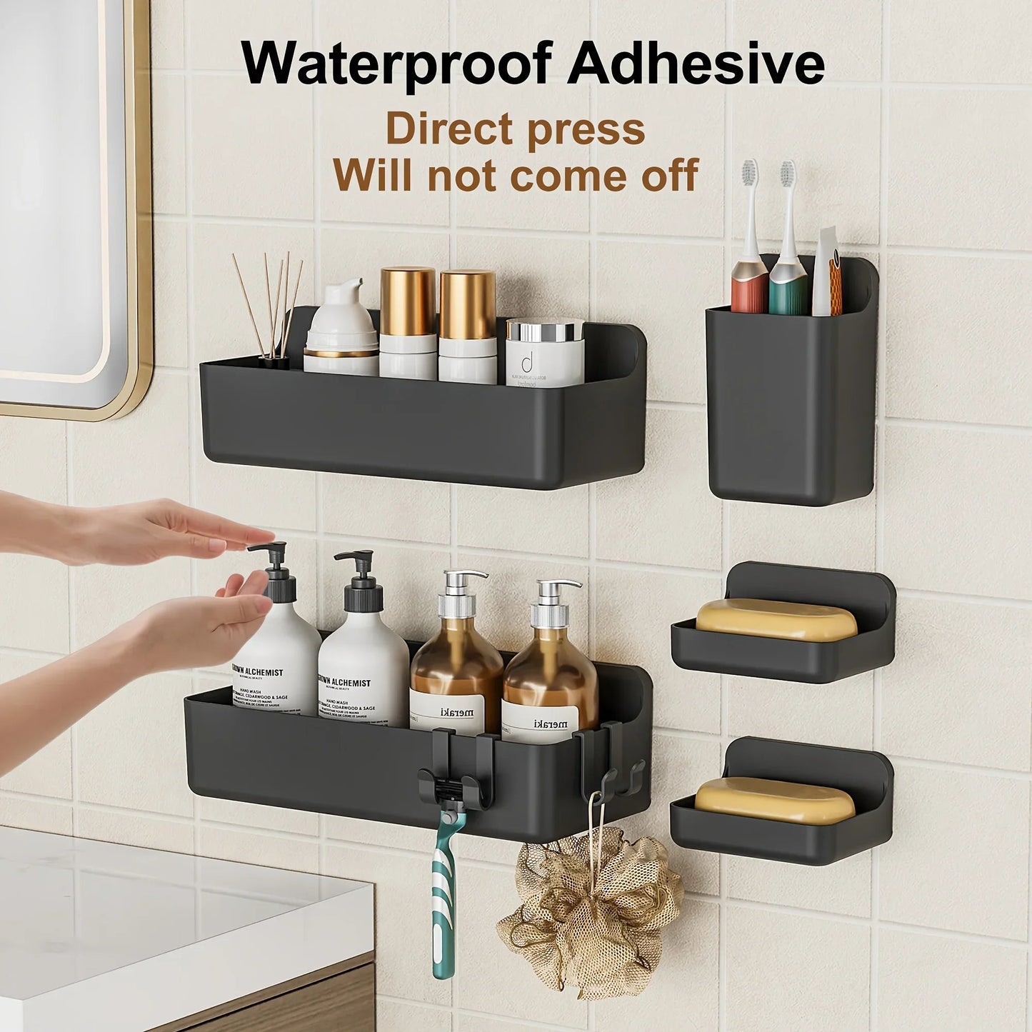 Bathroom Organizer - Wall-Mounted Stainless Steel 5-Piece