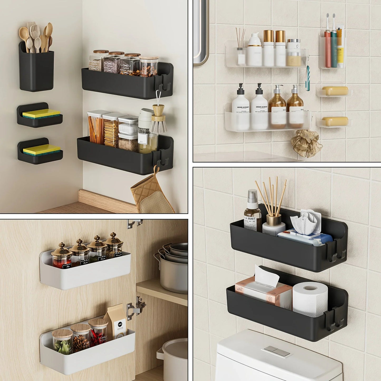 Bathroom Organizer - Wall-Mounted Stainless Steel 5-Piece