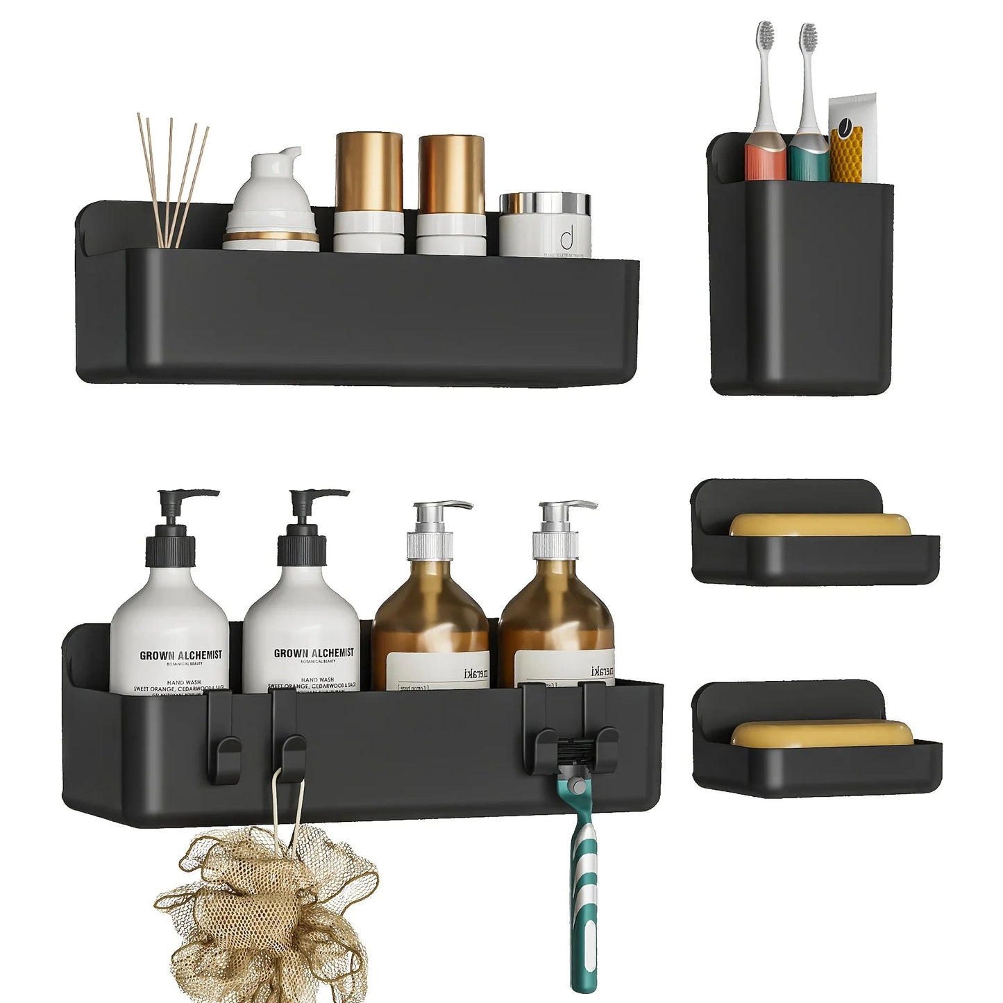 Bathroom Organizer - Wall-Mounted Stainless Steel 5-Piece