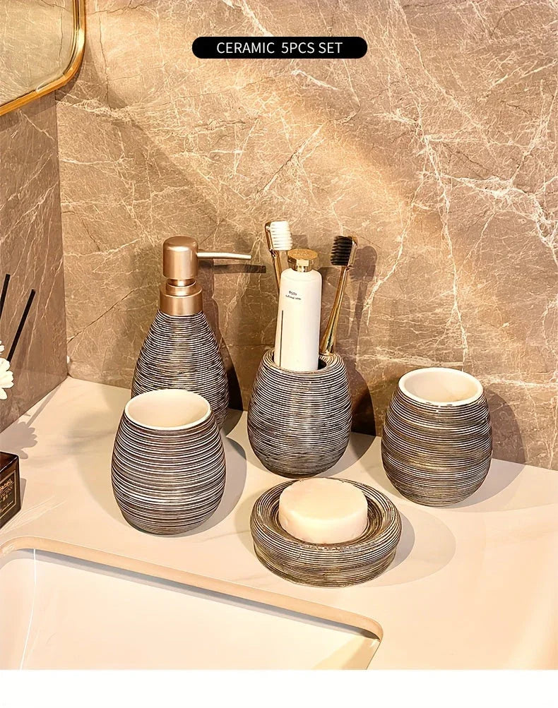 Bathroom Set - Handmade Ceramic White 5-Piece