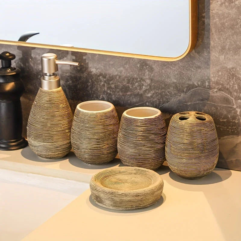 Bathroom Set - Handmade Ceramic White 5-Piece