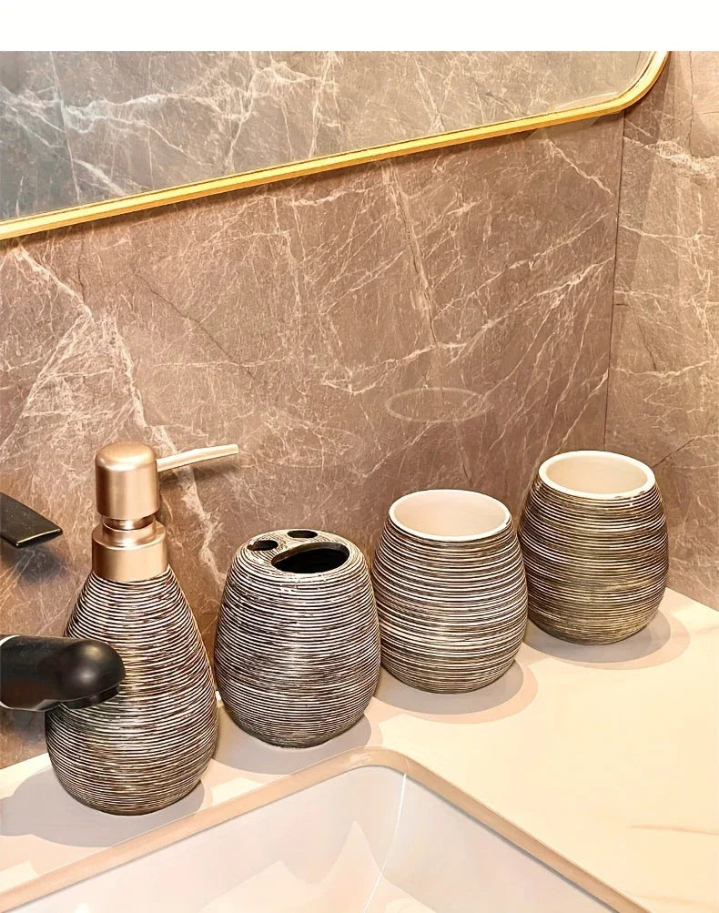 Bathroom Set - Handmade Ceramic White 5-Piece