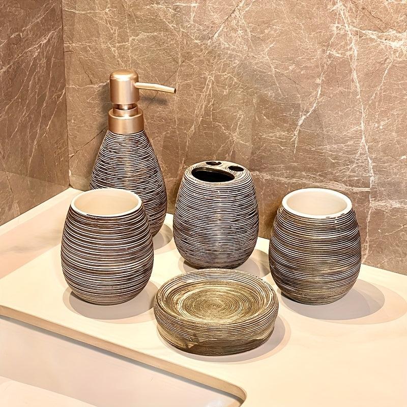 Bathroom Set - Handmade Ceramic White 5-Piece