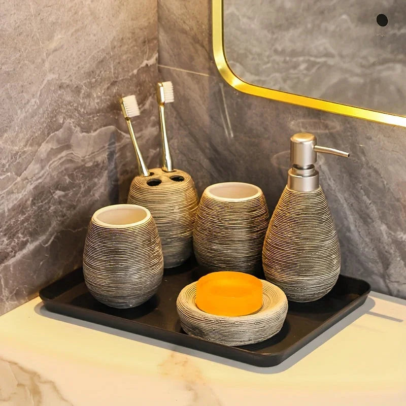 Bathroom Set - Handmade Ceramic White 5-Piece