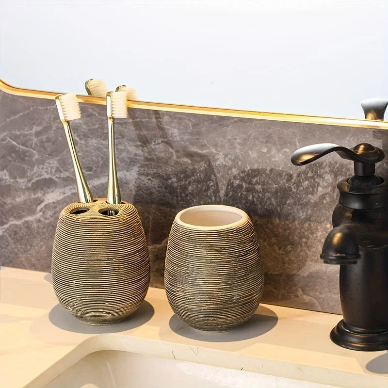 Bathroom Set - Handmade Ceramic White 5-Piece
