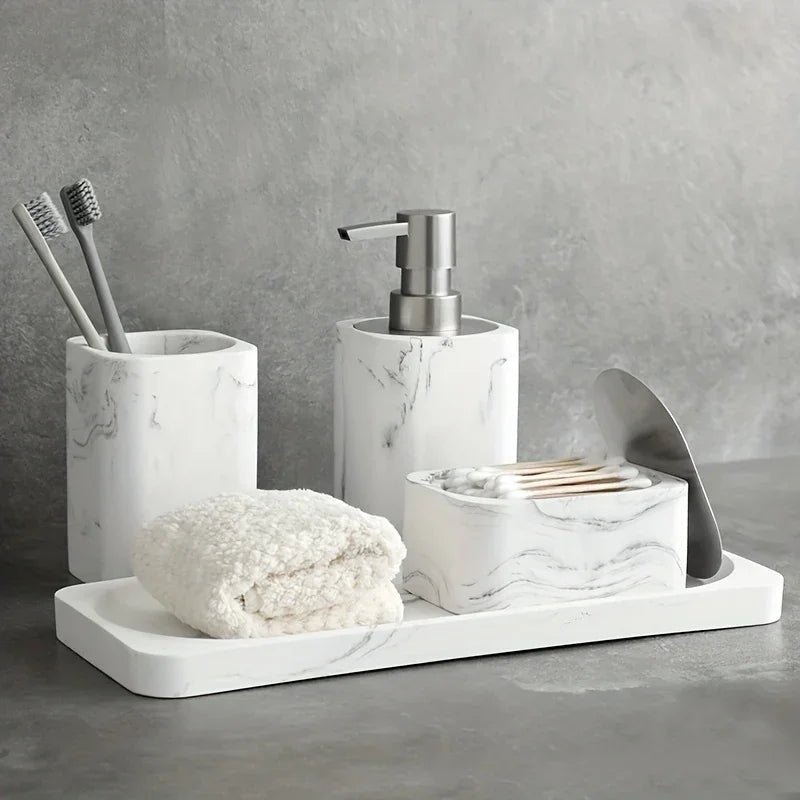 Bathroom Set - Marble White Four-Piece