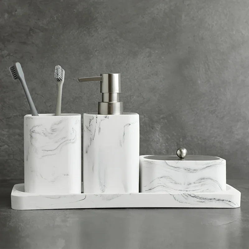 Bathroom Set - Marble White Four-Piece