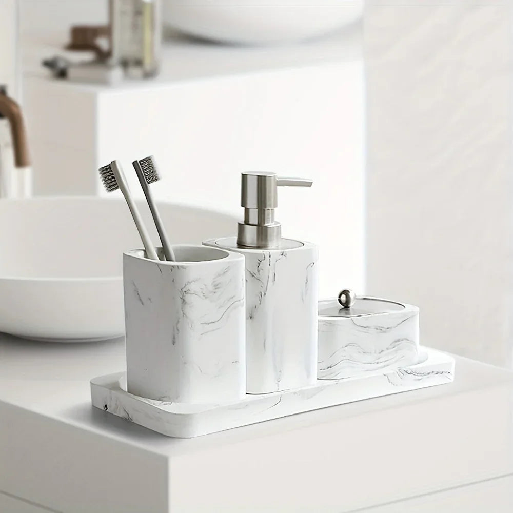 Bathroom Set - Marble White Four-Piece
