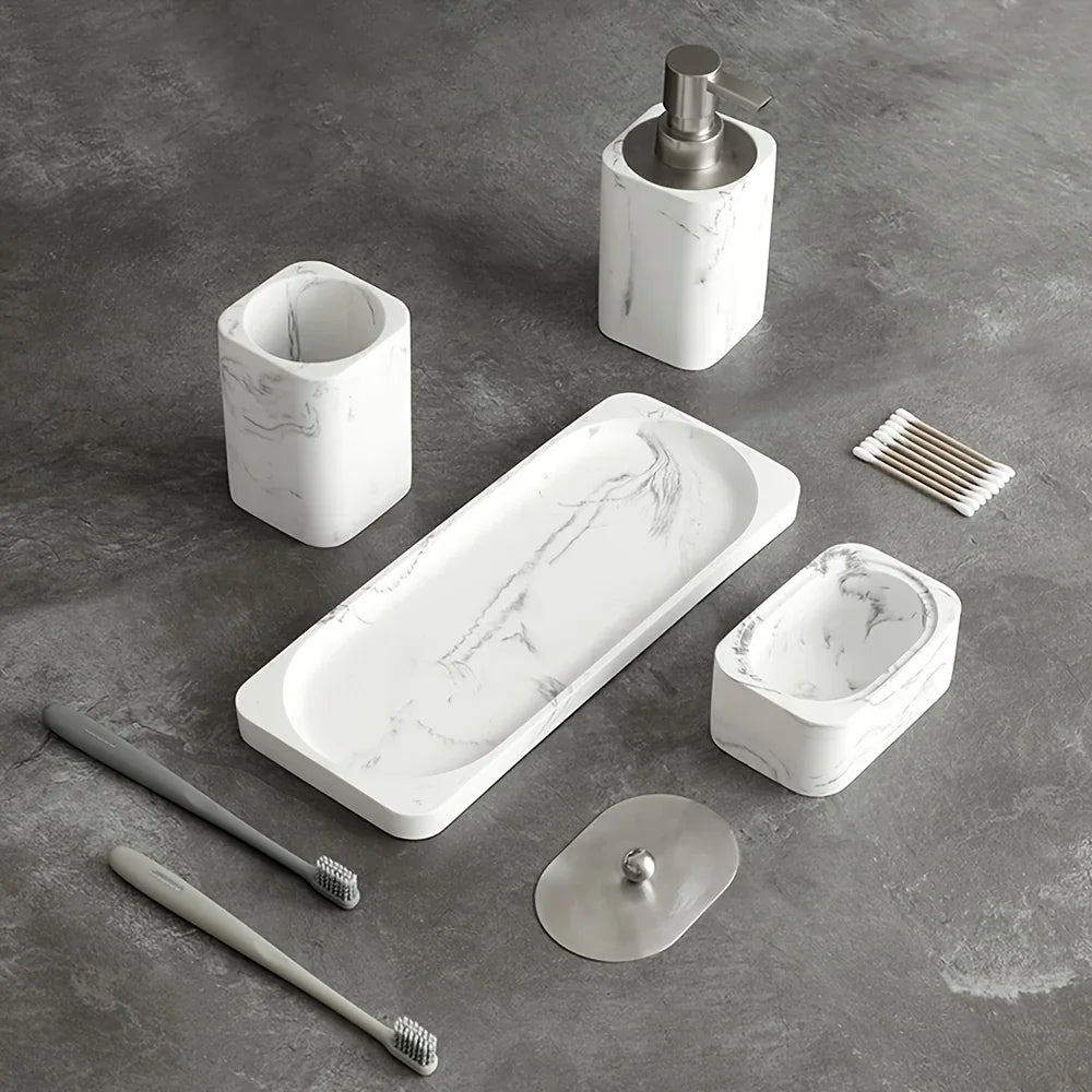 Bathroom Set - Marble White Four-Piece