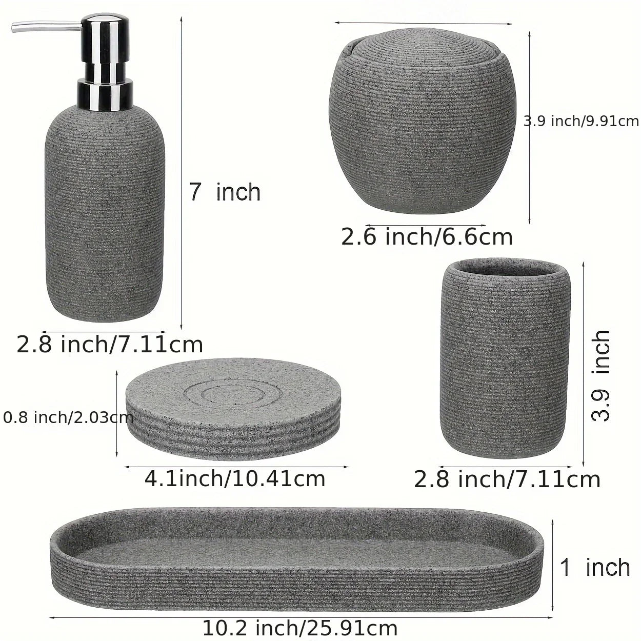 Bathroom Set - Natural Gray Stone 5pcs