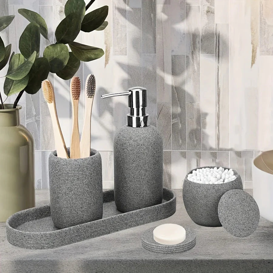 Bathroom Set - Natural Gray Stone 5pcs