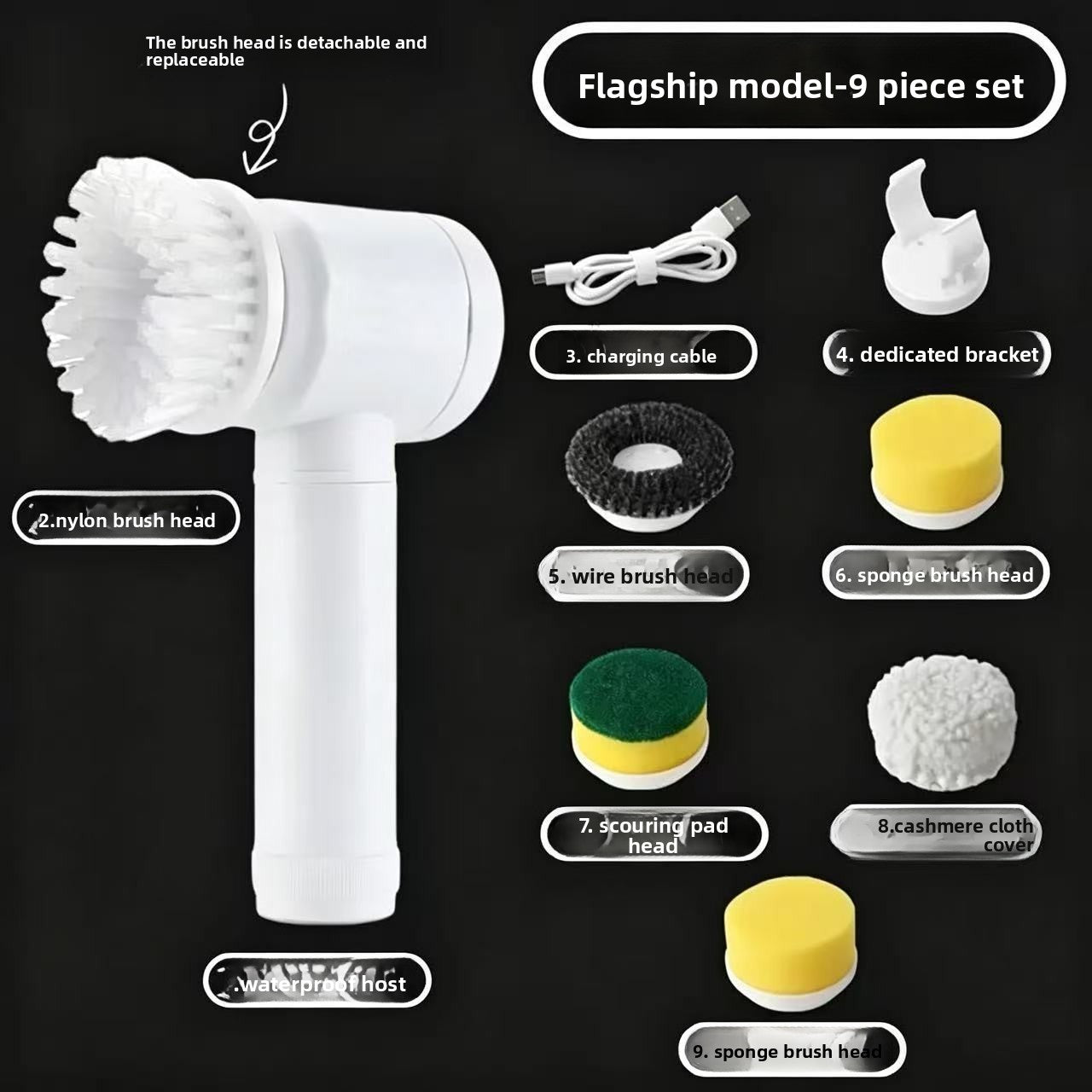 Multi-Functional Handheld Wireless Electric Cleaning Brush