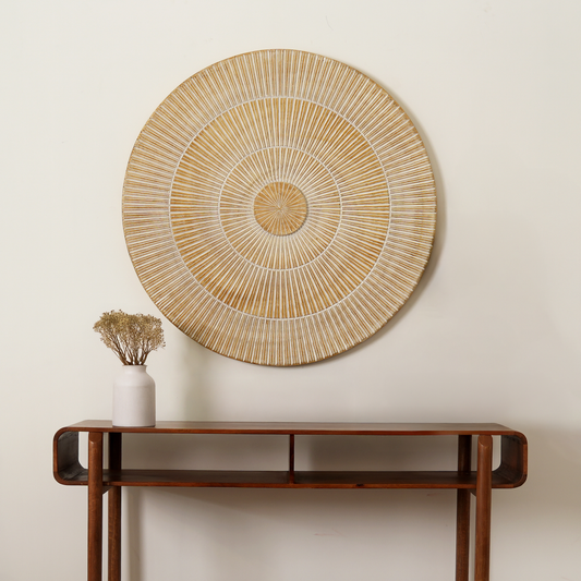 Handcarved Round Wheel Style Wood Wall Decor - 36"