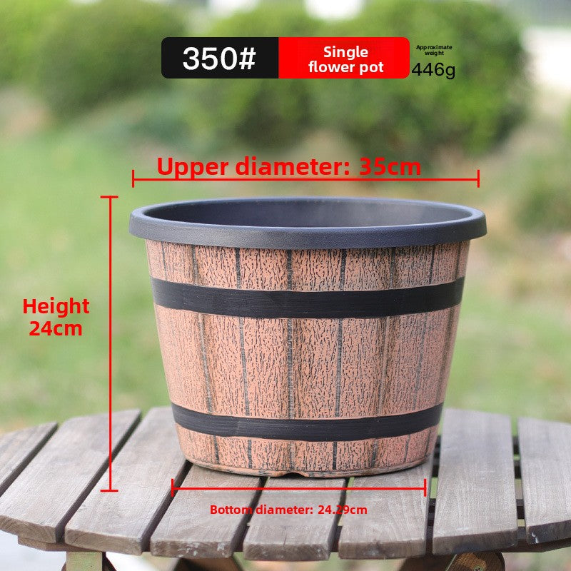 Retro Imitation Wooden Barrel Plastic Flower Pot