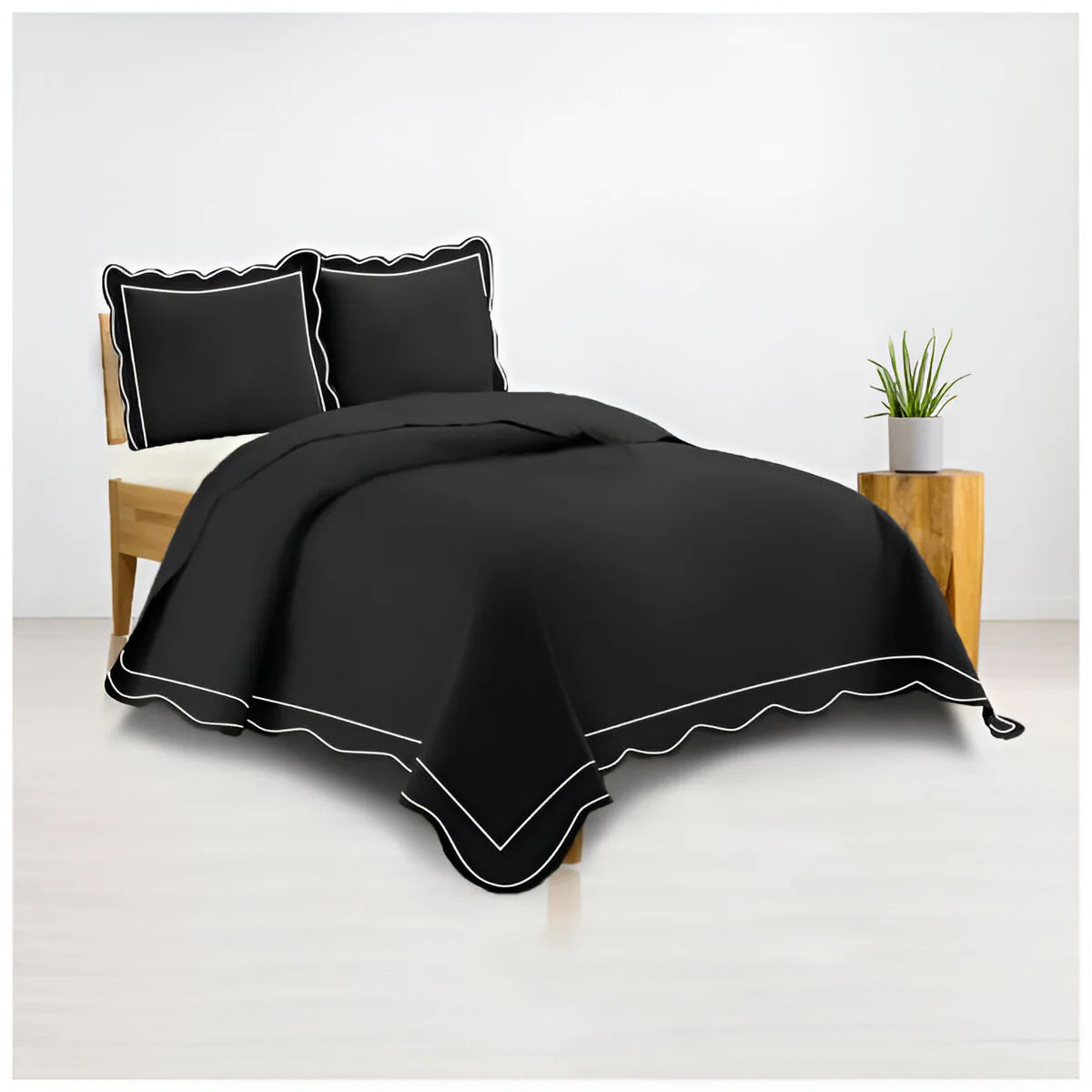 400TC Luxurious Wavy Embroidery & Border Cotton Sateen Duvet Cover Set